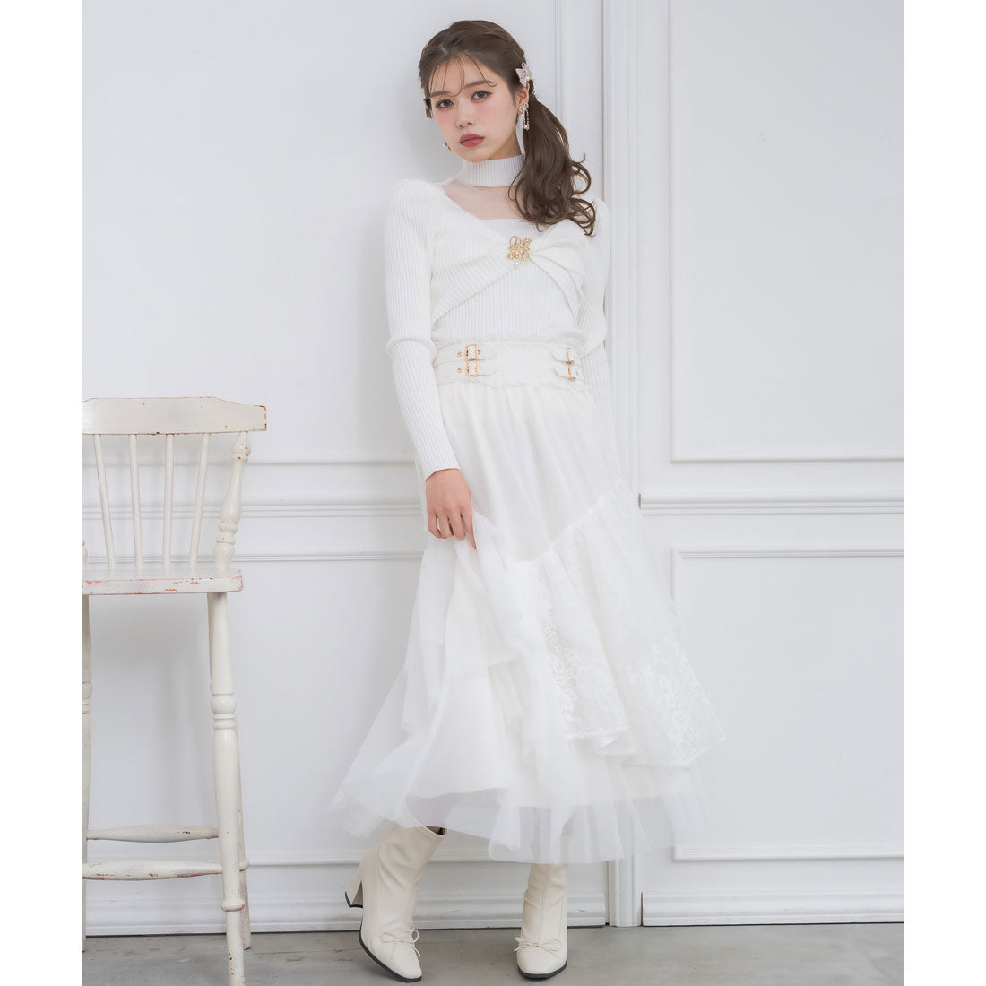 クチュールバイロジータ couture BY ROJITA チュールアシメティアードスカート （アイボリー） アイボリー