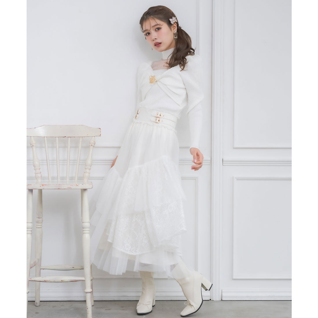 クチュールバイロジータ couture BY ROJITA チュールアシメティアードスカート （アイボリー） アイボリー