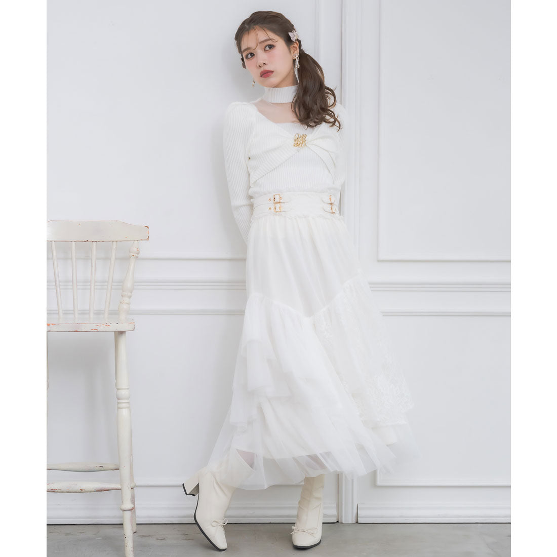 クチュールバイロジータ couture BY ROJITA チュールアシメティアードスカート （アイボリー） アイボリー