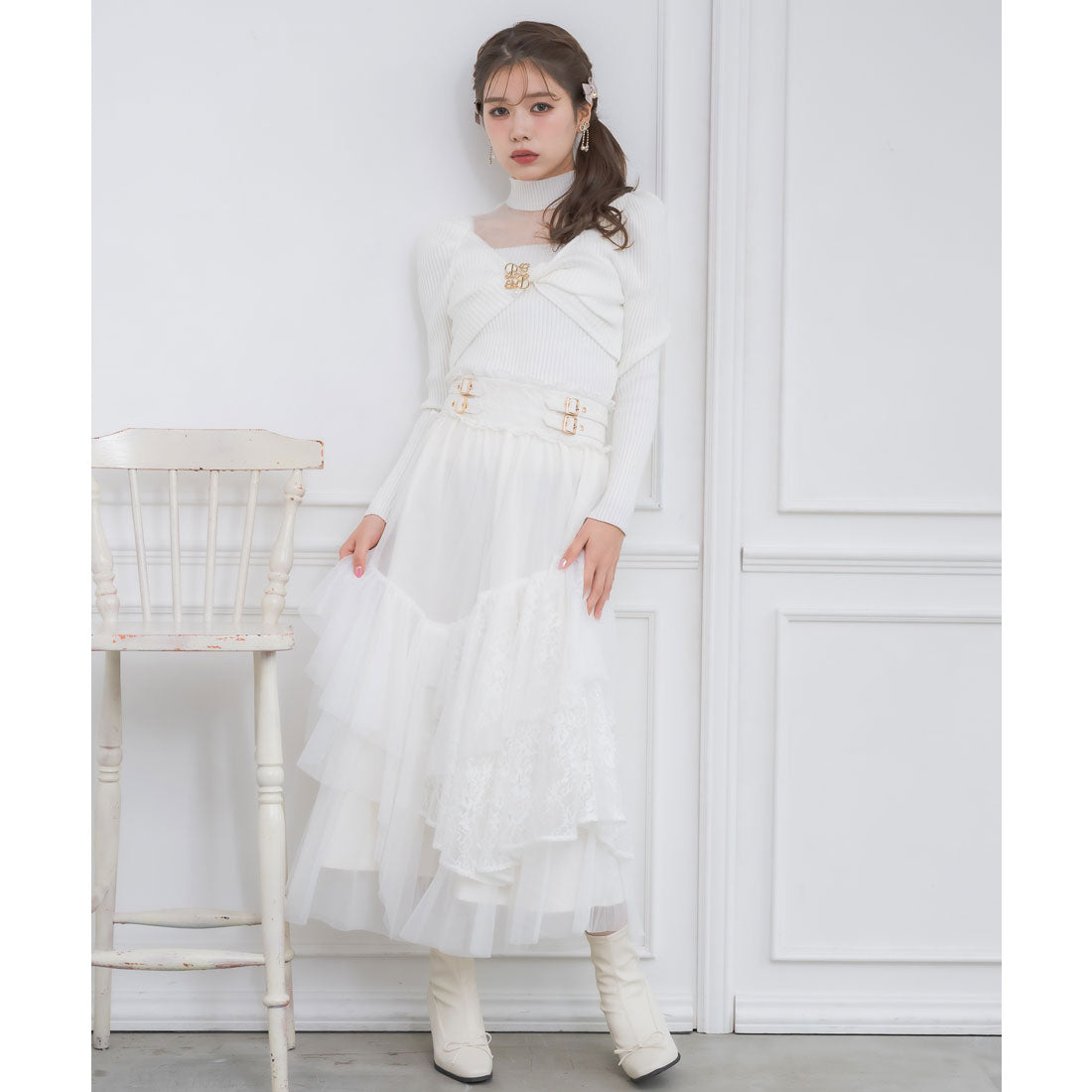 クチュールバイロジータ couture BY ROJITA チュールアシメティアードスカート （アイボリー） アイボリー