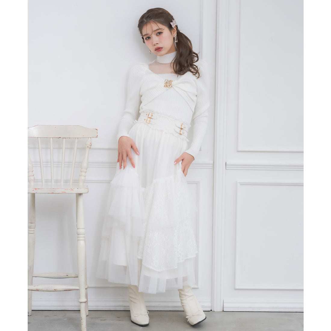 クチュールバイロジータ couture BY ROJITA チュールアシメティアードスカート （アイボリー） アイボリー