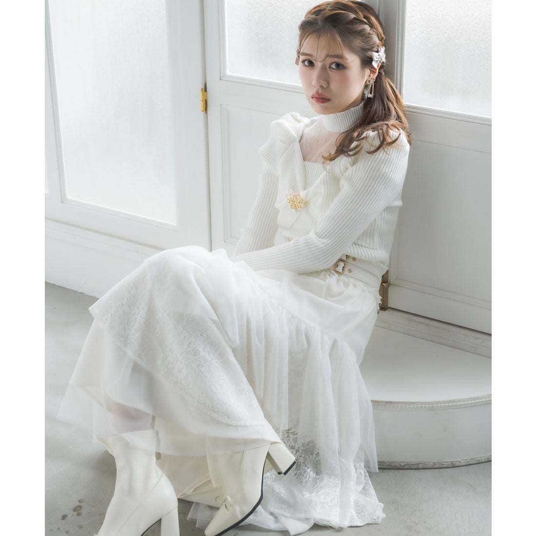 クチュールバイロジータ couture BY ROJITA チュールアシメティアードスカート （アイボリー） アイボリー