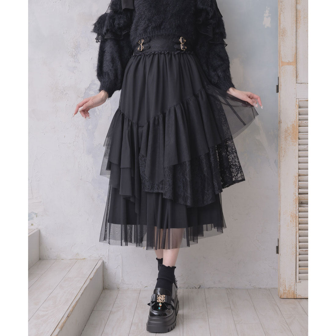 クチュールバイロジータ couture BY ROJITA チュールアシメティアードスカート （ブラック） ブラック