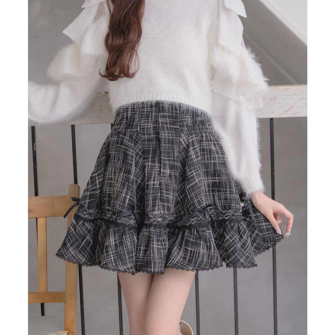 クチュールバイロジータ couture BY ROJITA リボン付ウエストシャーリングスカート （チェック） チェック