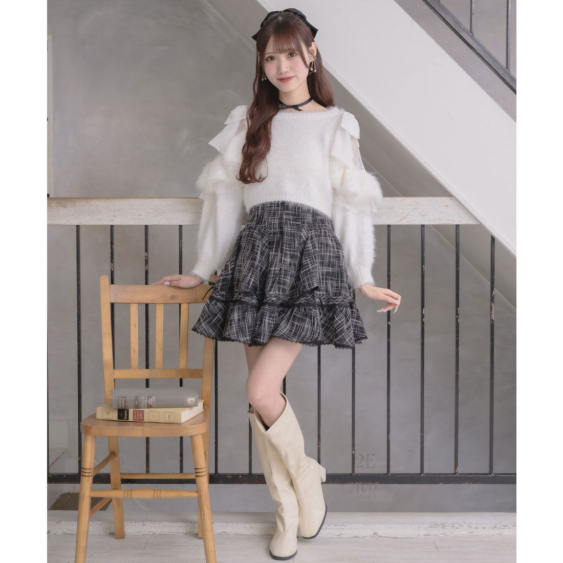 クチュールバイロジータ couture BY ROJITA リボン付ウエストシャーリングスカート （チェック） チェック