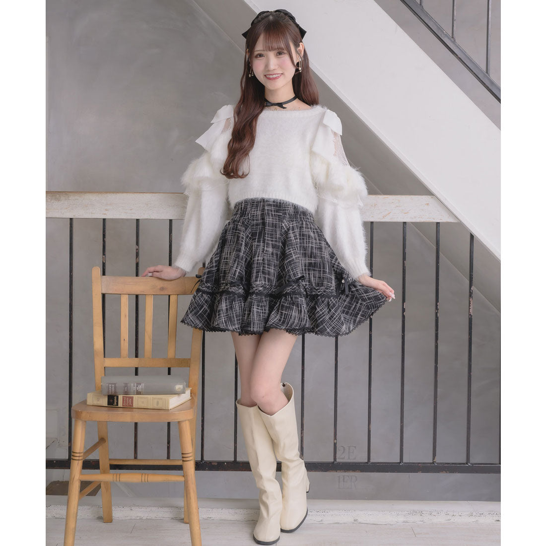 クチュールバイロジータ couture BY ROJITA リボン付ウエストシャーリングスカート （チェック） チェック