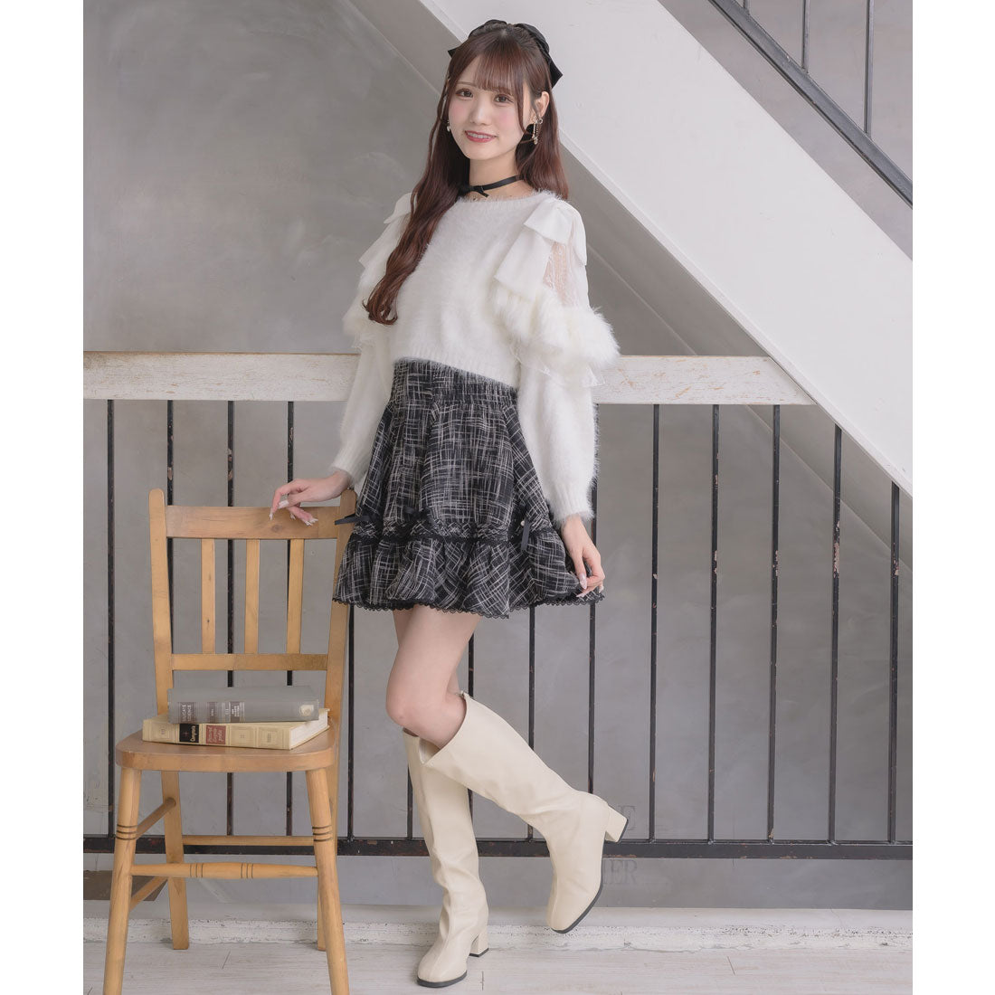 クチュールバイロジータ couture BY ROJITA リボン付ウエストシャーリングスカート （チェック） チェック