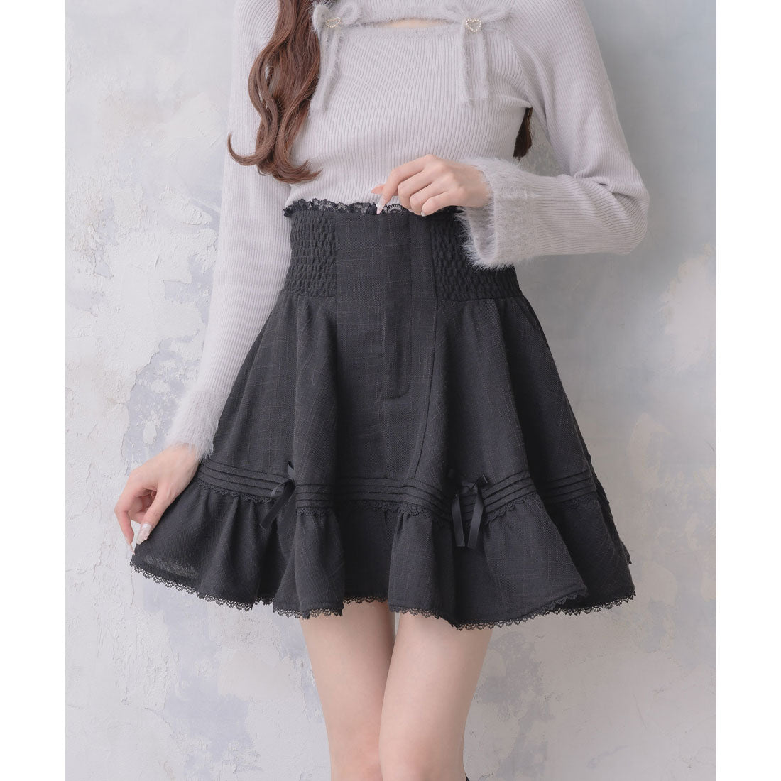 クチュールバイロジータ couture BY ROJITA リボン付ウエストシャーリングスカート （ブラック） ブラック