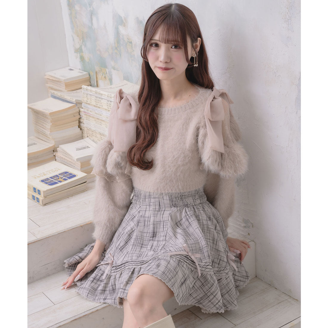 クチュールバイロジータ couture BY ROJITA 肩開リボンシャギーニット （ピンク） ピンク