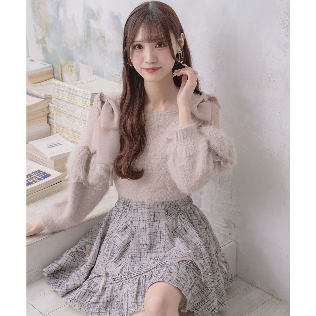 クチュールバイロジータ couture BY ROJITA 肩開リボンシャギーニット （ピンク） ピンク