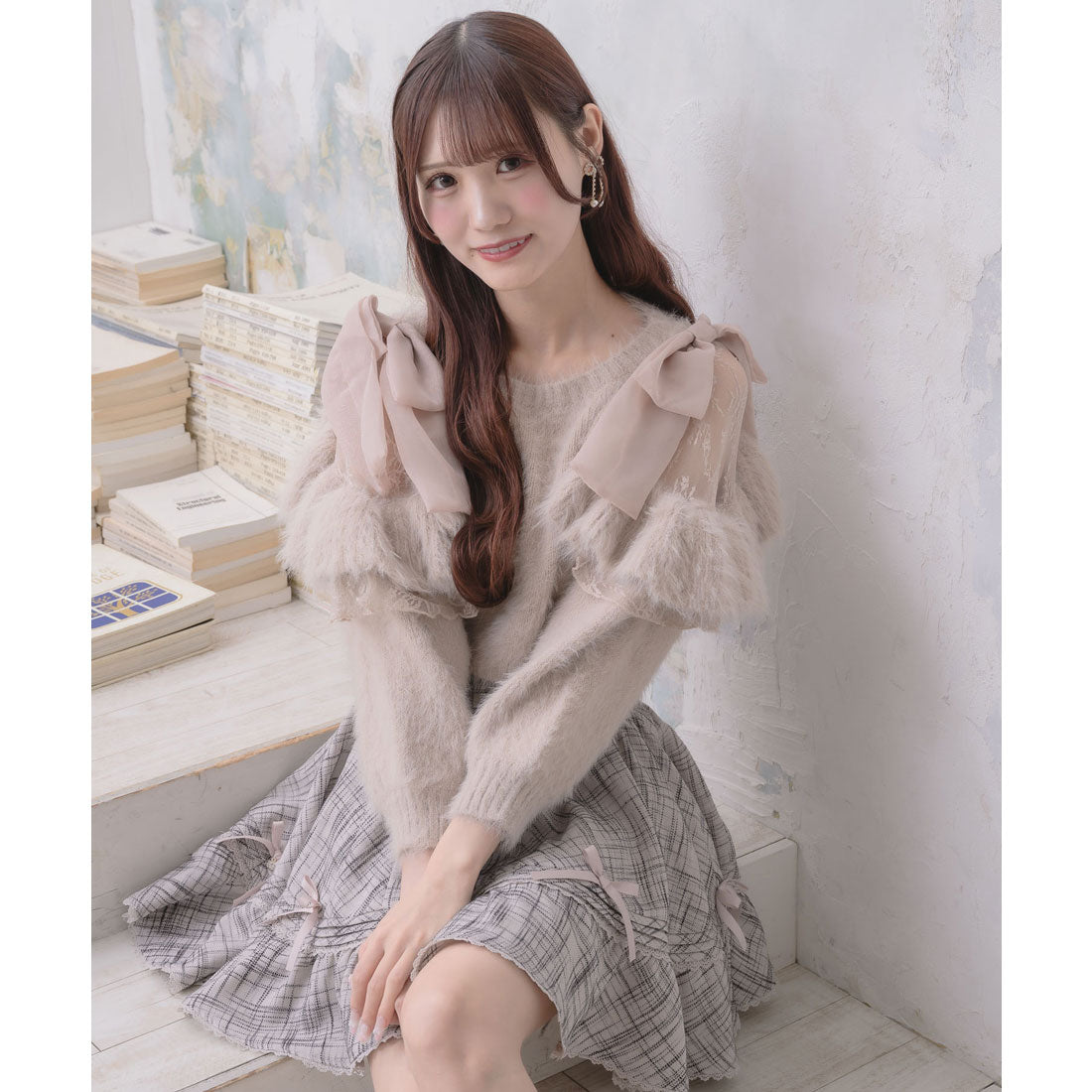 クチュールバイロジータ couture BY ROJITA 肩開リボンシャギーニット （ピンク） ピンク