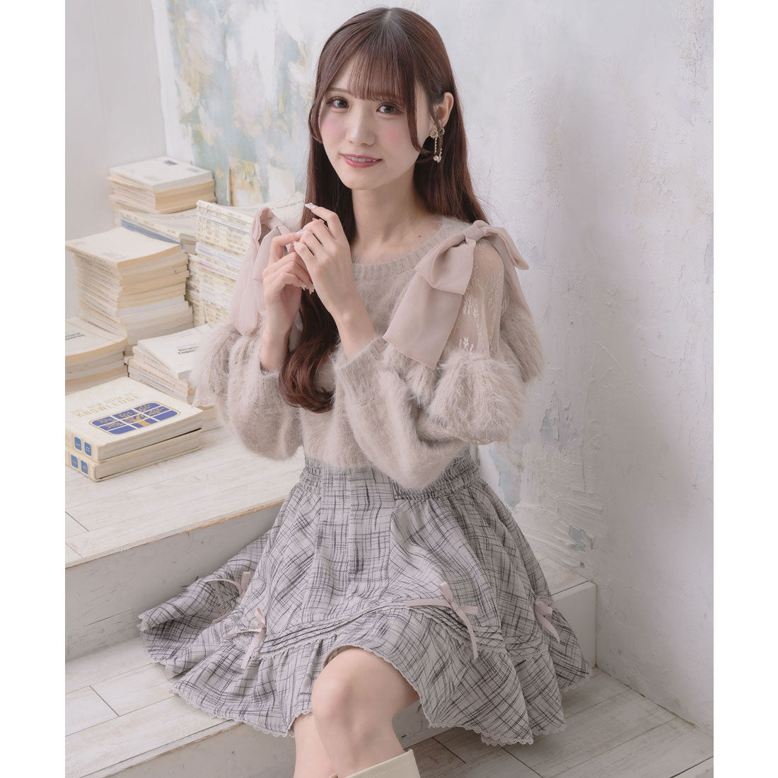 クチュールバイロジータ couture BY ROJITA 肩開リボンシャギーニット （ピンク） ピンク