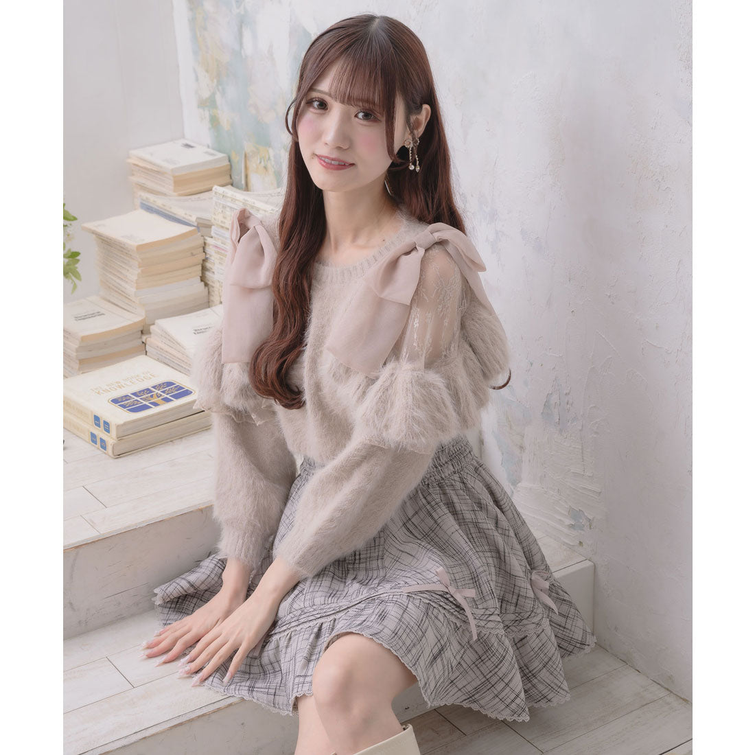 クチュールバイロジータ couture BY ROJITA 肩開リボンシャギーニット （ピンク） ピンク