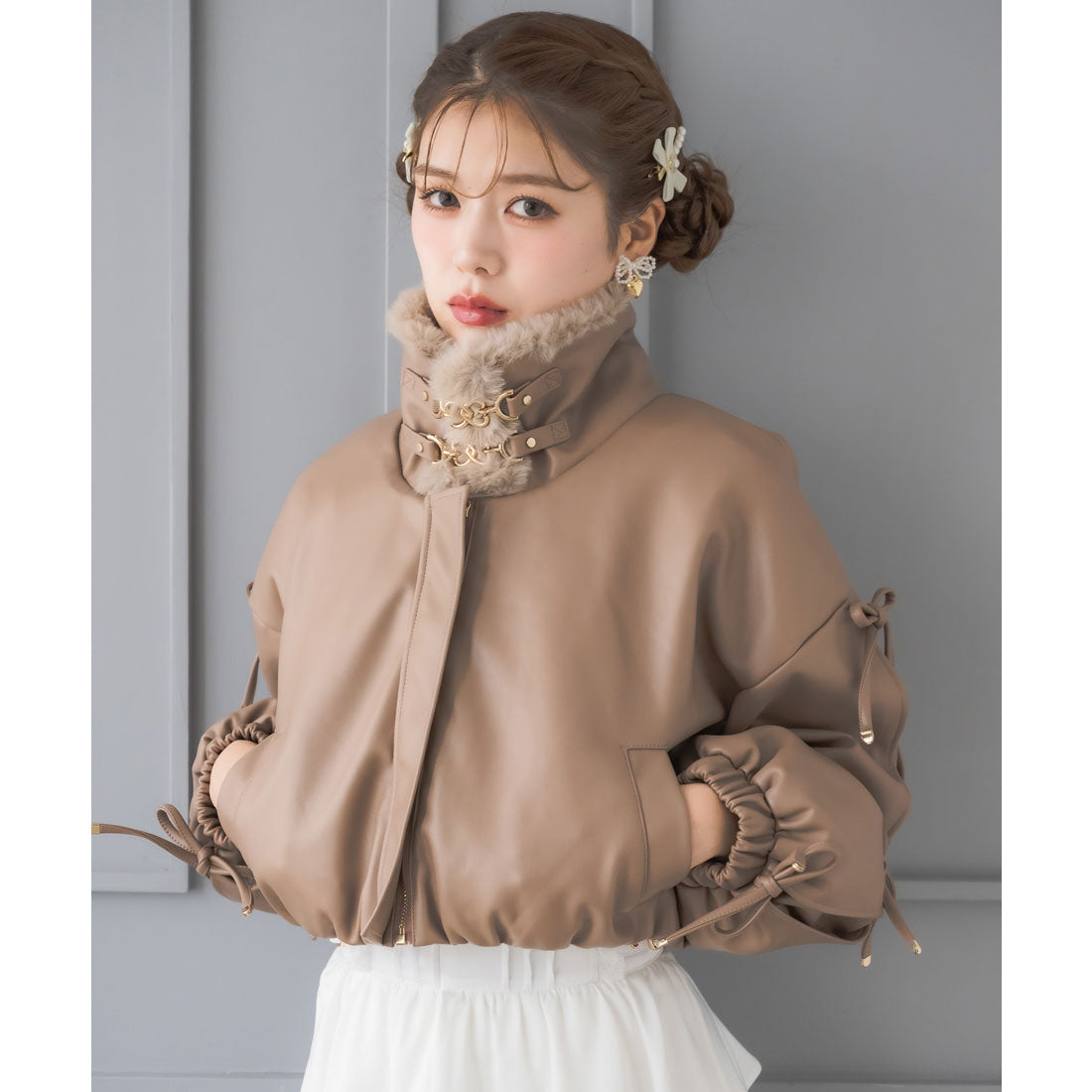 クチュールバイロジータ couture BY ROJITA 2WAYカラーフェイクレザーブルゾン （ブラウン） ブラウン