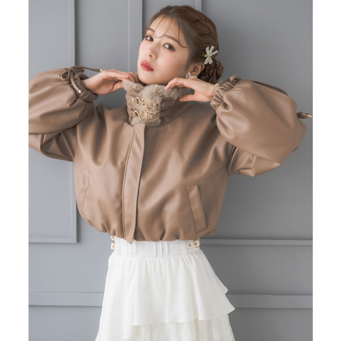 クチュールバイロジータ couture BY ROJITA 2WAYカラーフェイクレザーブルゾン （ブラウン） ブラウン