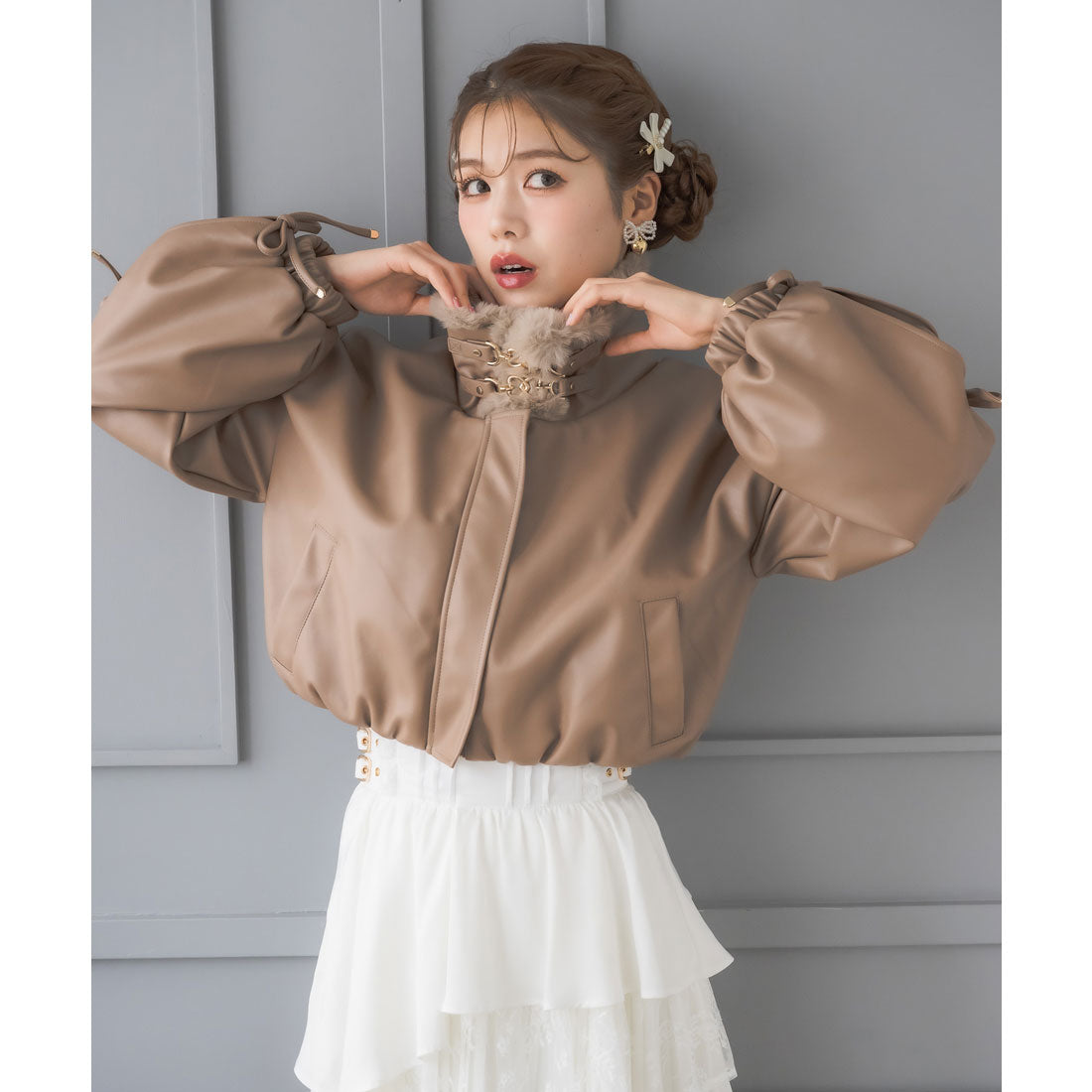 クチュールバイロジータ couture BY ROJITA 2WAYカラーフェイクレザーブルゾン （ブラウン） ブラウン