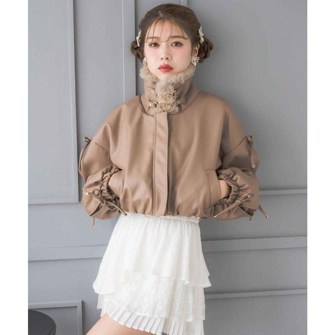 クチュールバイロジータ couture BY ROJITA 2WAYカラーフェイクレザーブルゾン （ブラウン） ブラウン