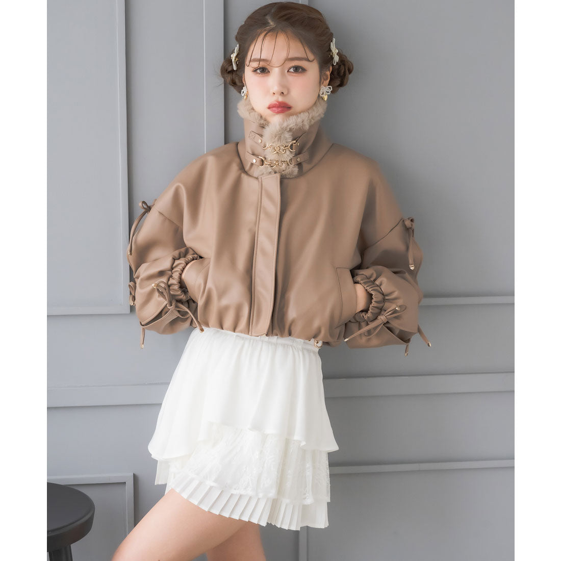 クチュールバイロジータ couture BY ROJITA 2WAYカラーフェイクレザーブルゾン （ブラウン） ブラウン