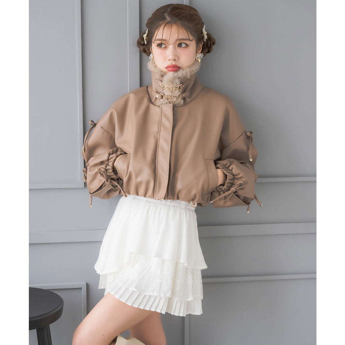 クチュールバイロジータ couture BY ROJITA 2WAYカラーフェイクレザーブルゾン （ブラウン） ブラウン