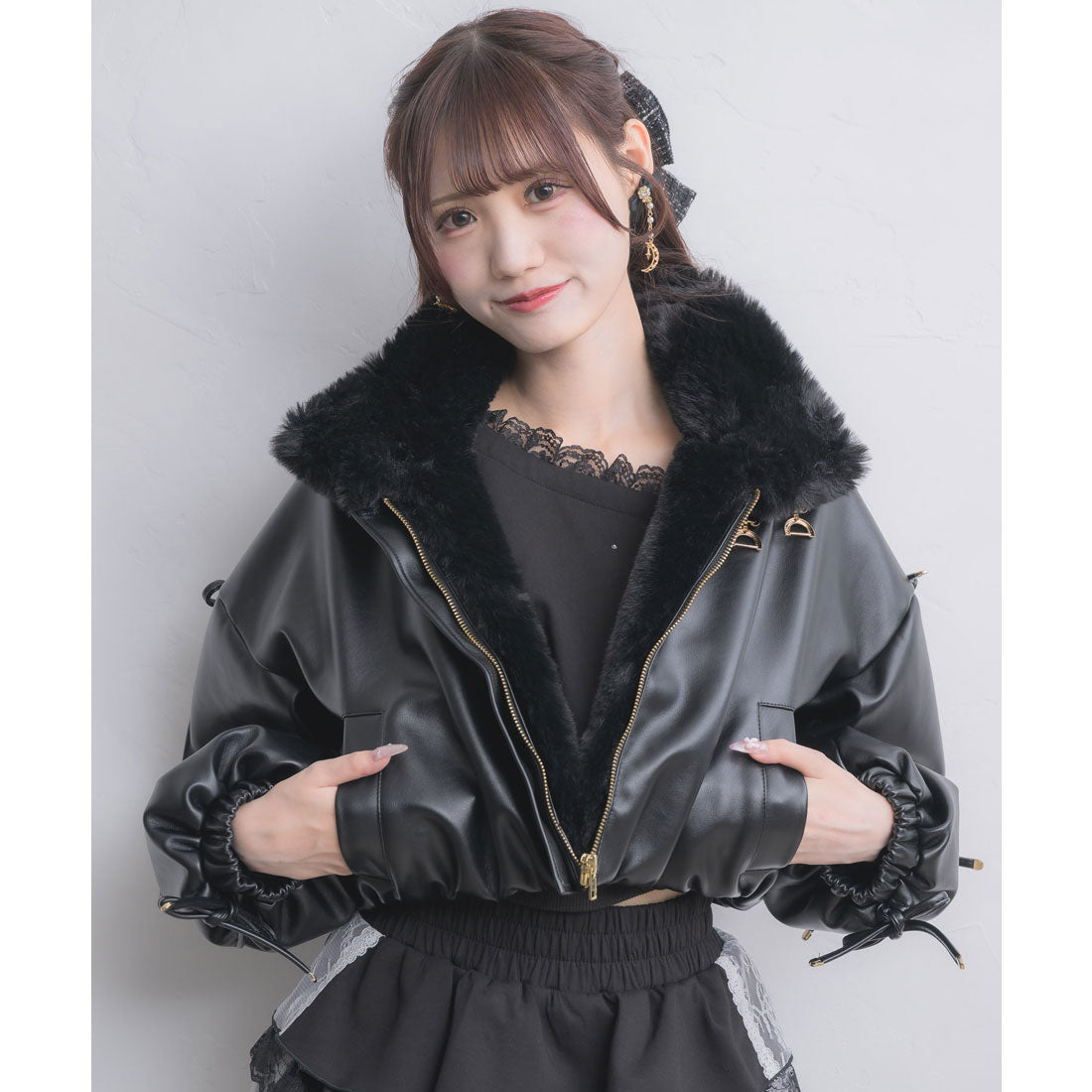 クチュールバイロジータ couture BY ROJITA 2WAYカラーフェイクレザーブルゾン （ブラック） ブラック