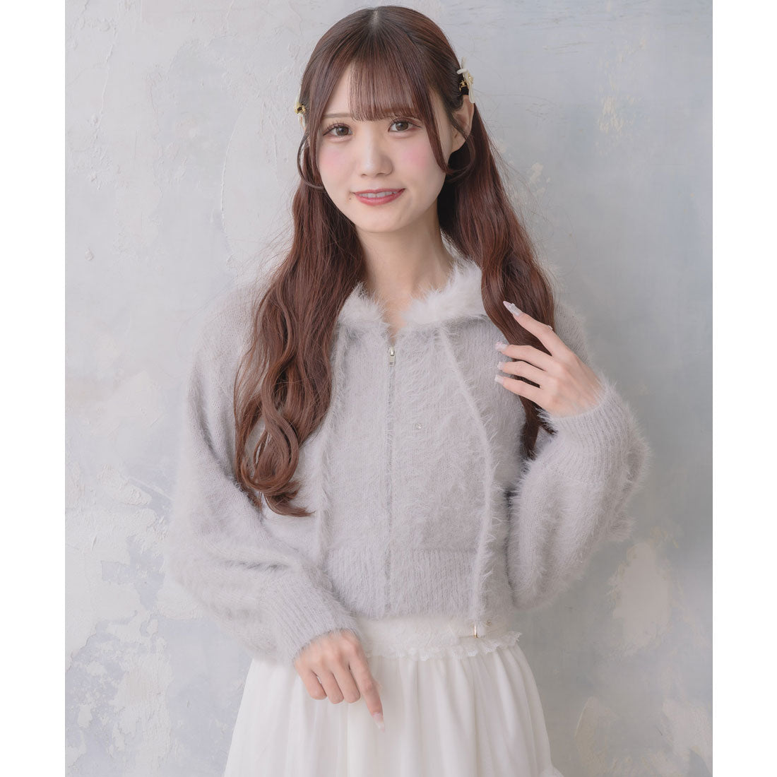 クチュールバイロジータ couture BY ROJITA ラメシャギーニットパーカー （グレー） グレー