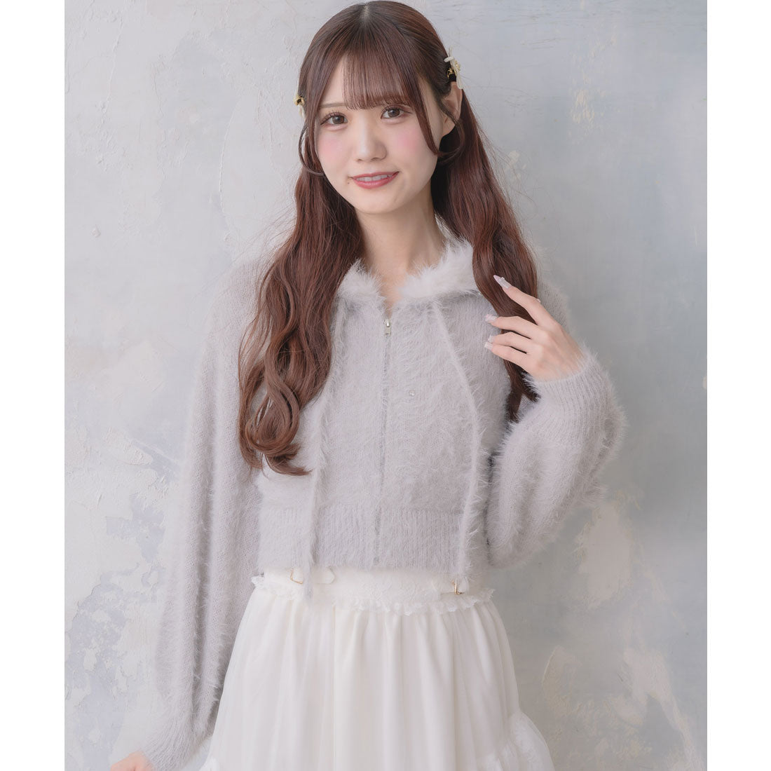 クチュールバイロジータ couture BY ROJITA ラメシャギーニットパーカー （グレー） グレー