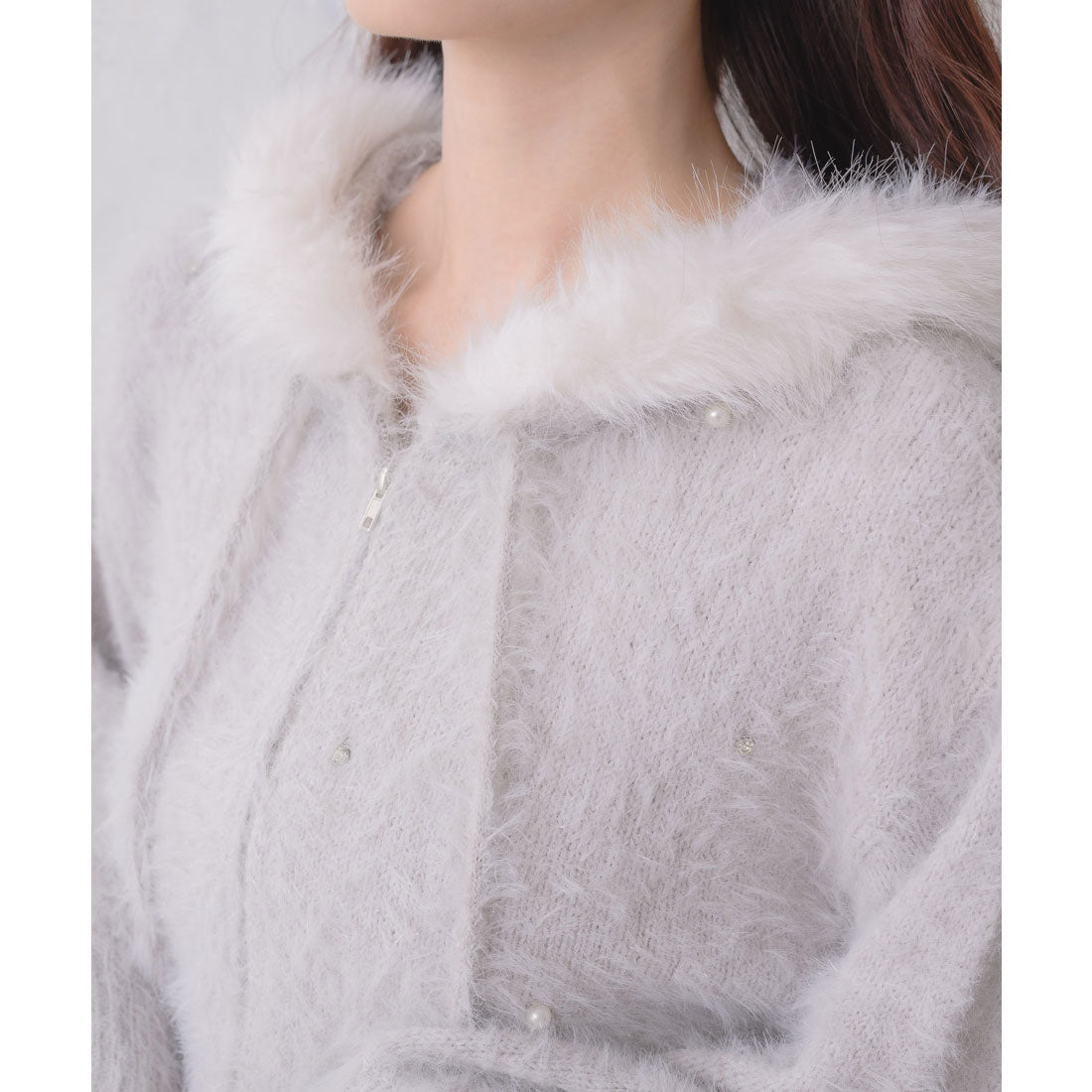 クチュールバイロジータ couture BY ROJITA ラメシャギーニットパーカー （グレー） グレー