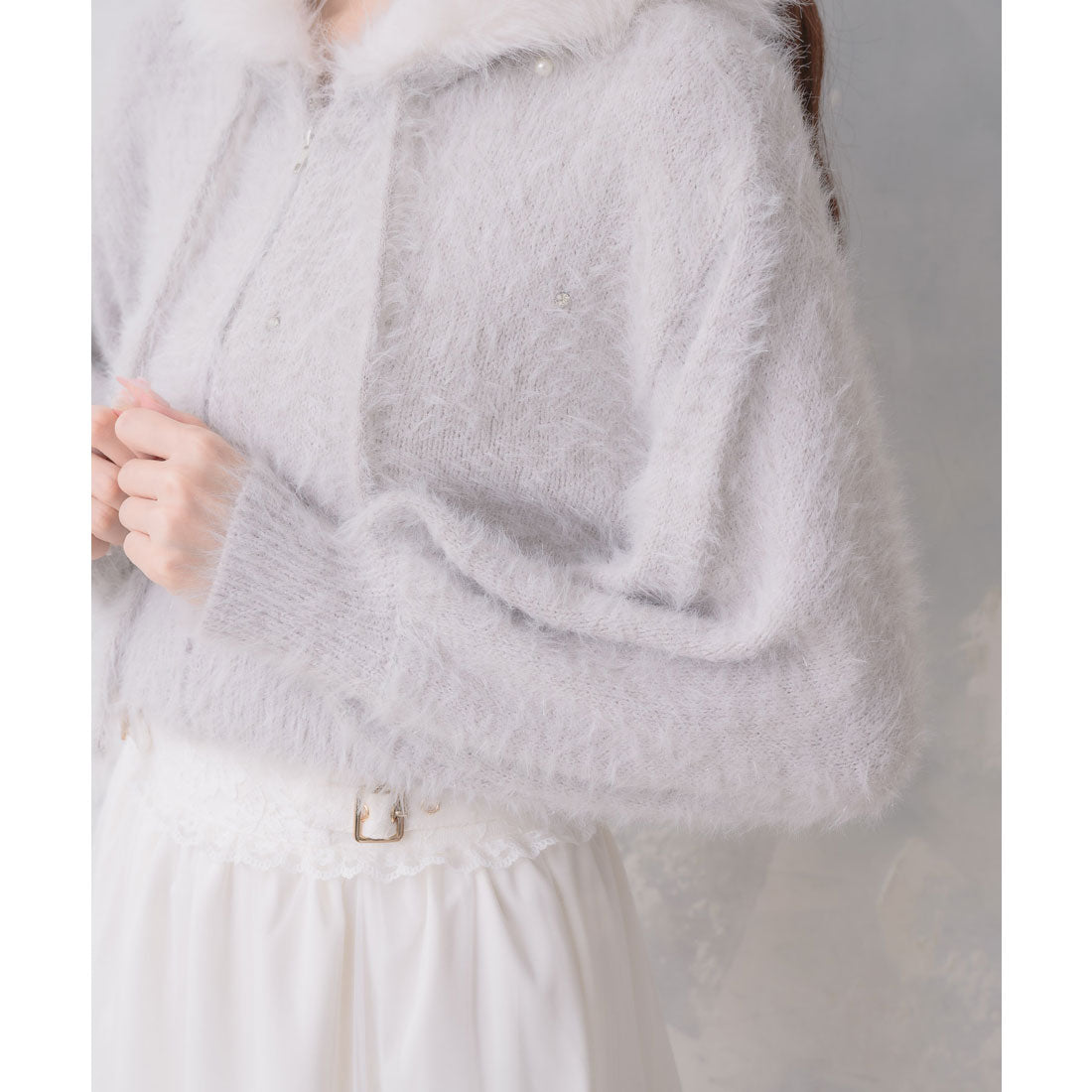 クチュールバイロジータ couture BY ROJITA ラメシャギーニットパーカー （グレー） グレー