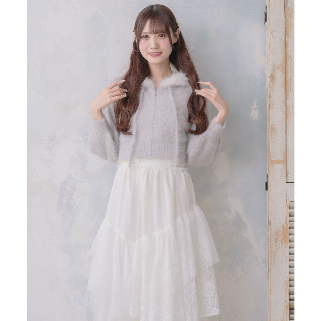 クチュールバイロジータ couture BY ROJITA ラメシャギーニットパーカー （グレー） グレー