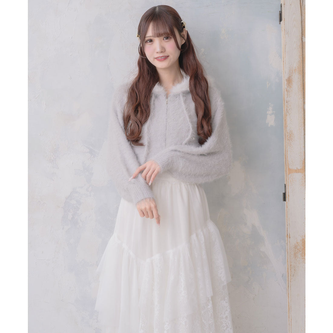 クチュールバイロジータ couture BY ROJITA ラメシャギーニットパーカー （グレー） グレー