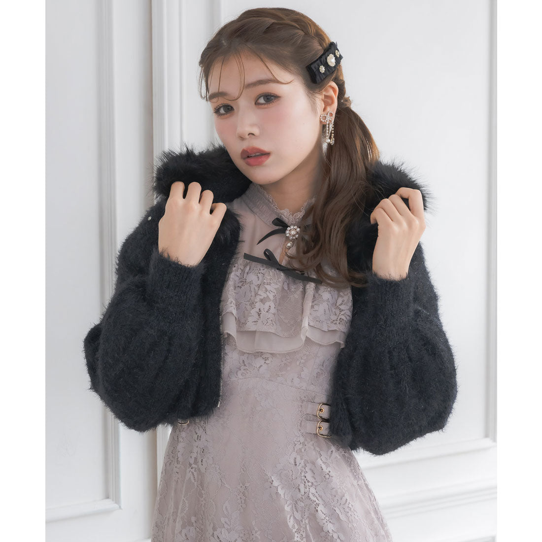 クチュールバイロジータ couture BY ROJITA ラメシャギーニットパーカー （ブラック） ブラック