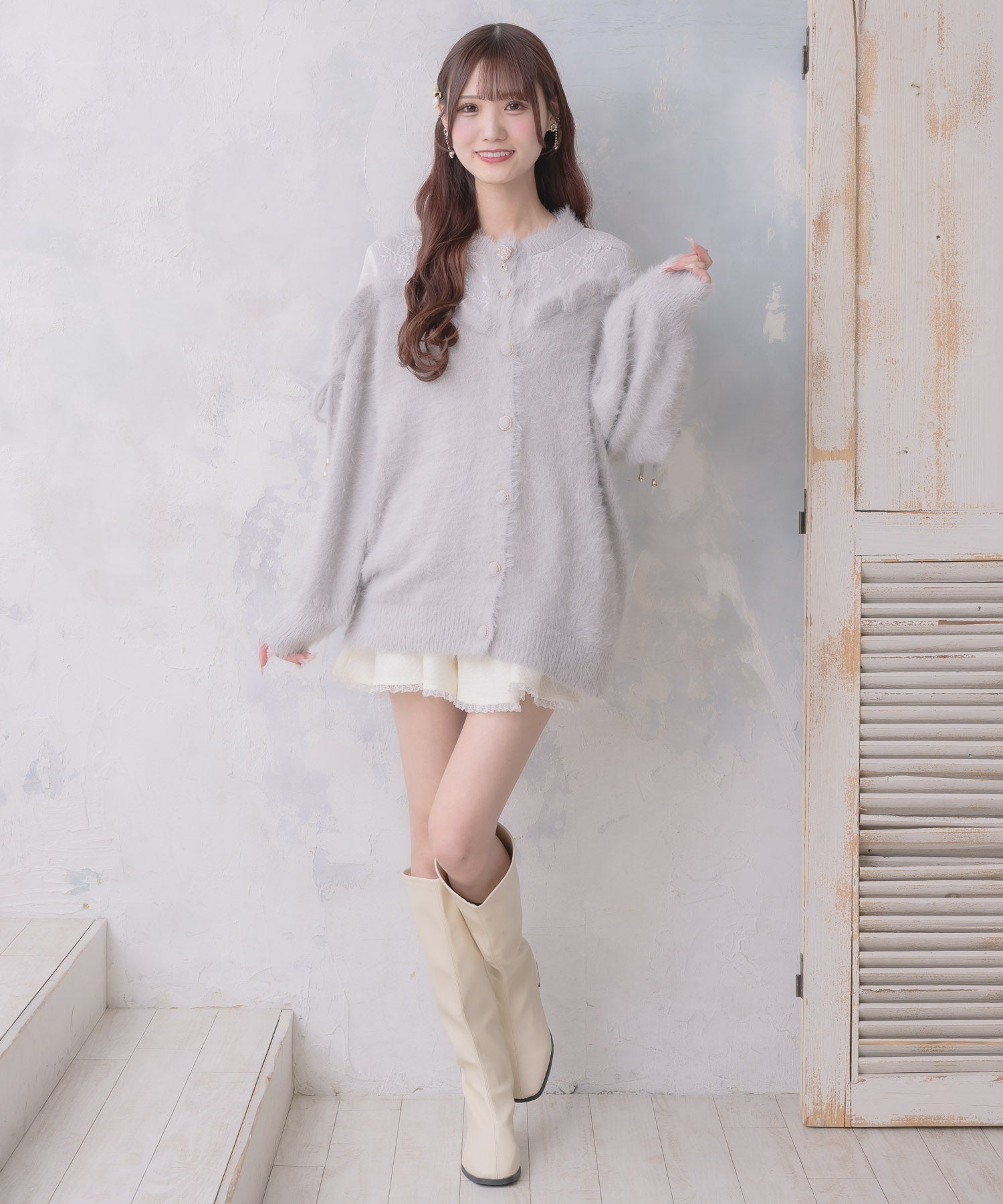 クチュールバイロジータ couture BY ROJITA レース切替ラメシャギーニットワンピース （グレー） グレー