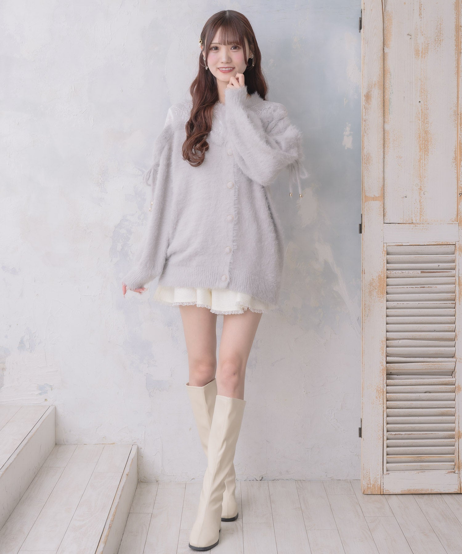 クチュールバイロジータ couture BY ROJITA レース切替ラメシャギーニットワンピース （グレー） グレー