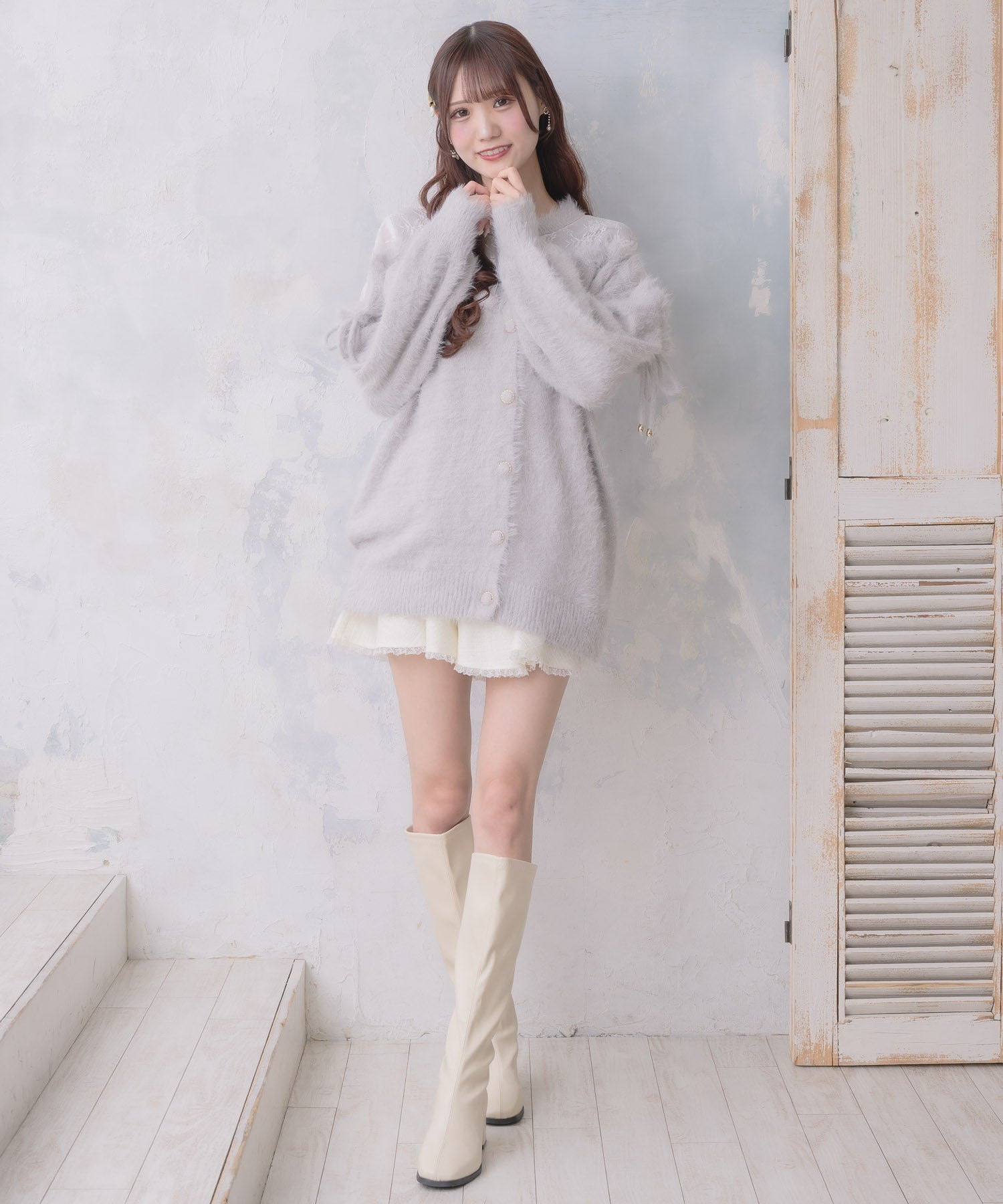 クチュールバイロジータ couture BY ROJITA レース切替ラメシャギーニットワンピース （グレー） グレー