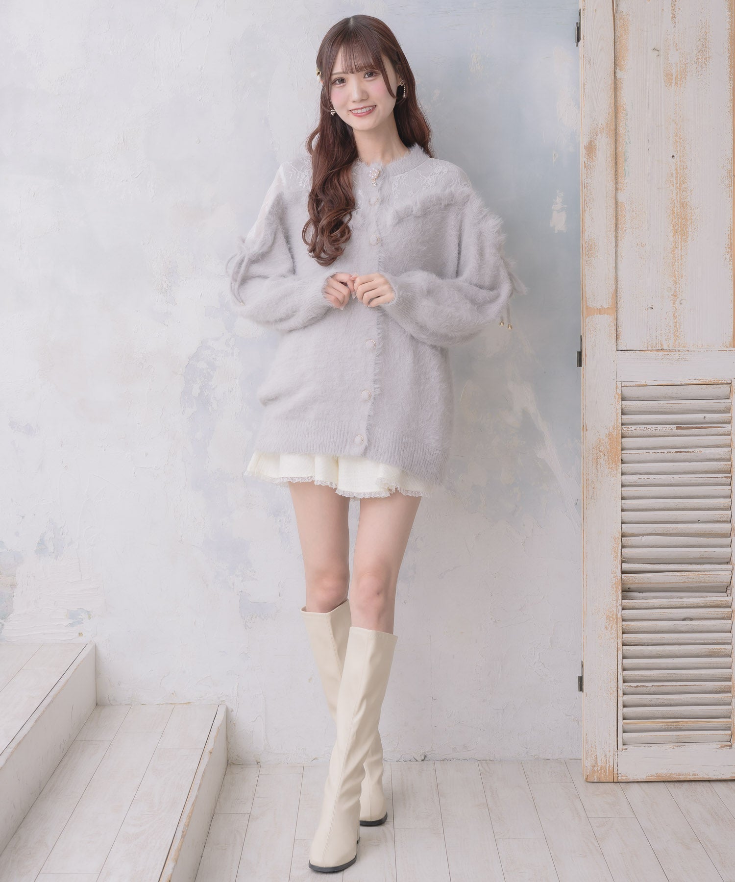 クチュールバイロジータ couture BY ROJITA レース切替ラメシャギーニットワンピース （グレー） グレー