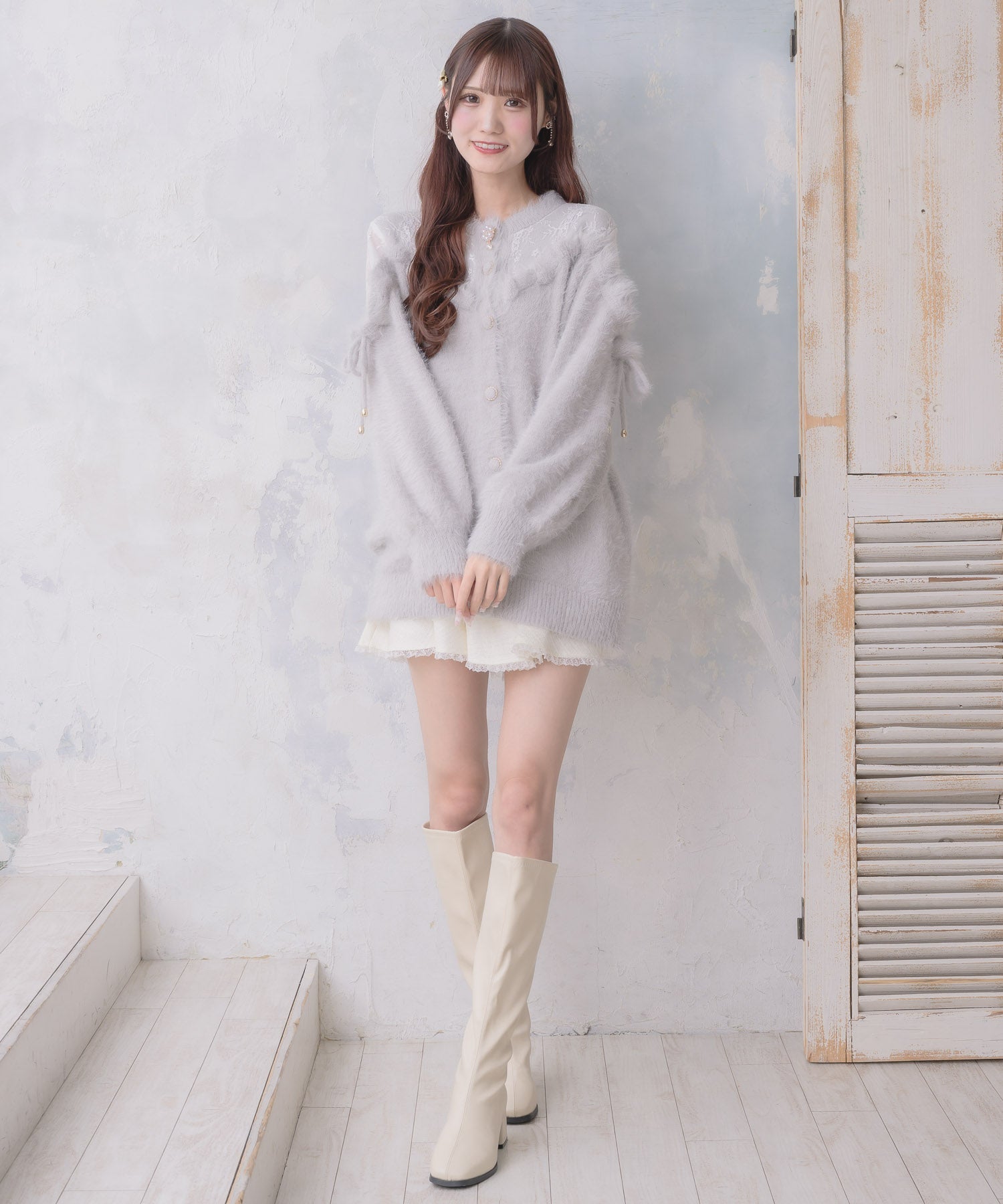 クチュールバイロジータ couture BY ROJITA レース切替ラメシャギーニットワンピース （グレー） グレー