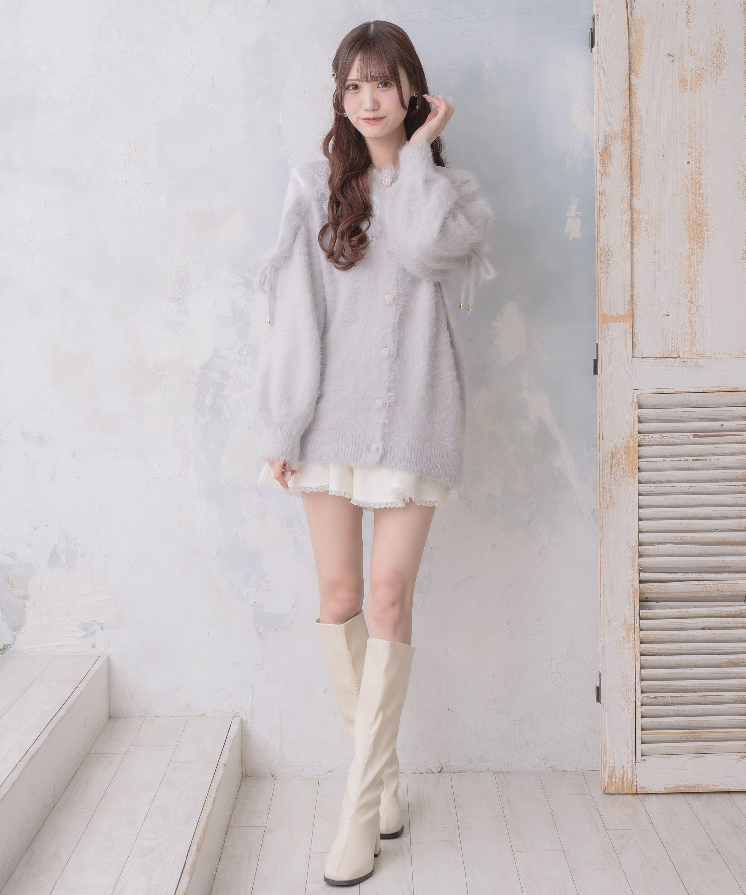 クチュールバイロジータ couture BY ROJITA レース切替ラメシャギーニットワンピース （グレー） グレー