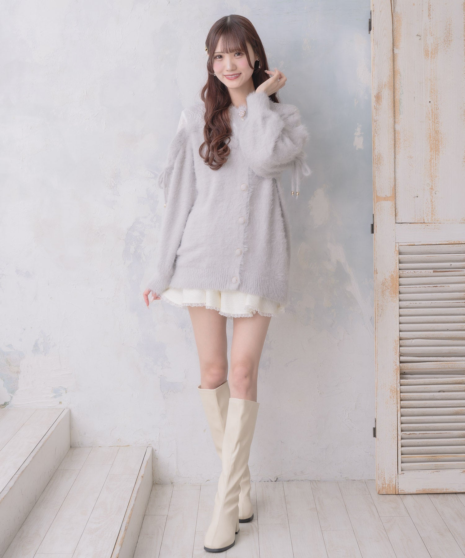 クチュールバイロジータ couture BY ROJITA レース切替ラメシャギーニットワンピース （グレー） グレー