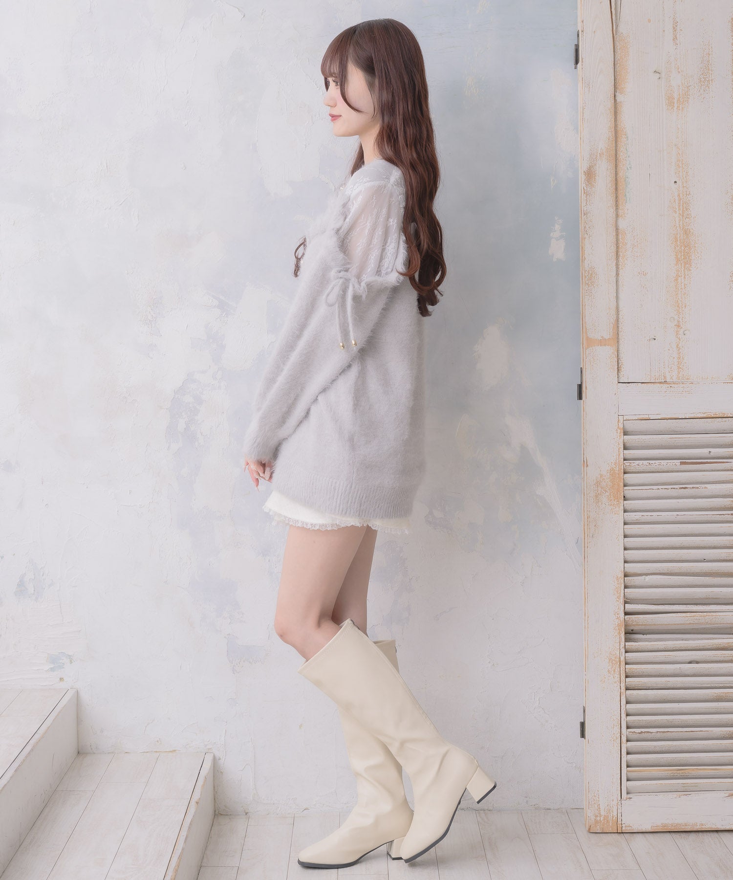 クチュールバイロジータ couture BY ROJITA レース切替ラメシャギーニットワンピース （グレー） グレー