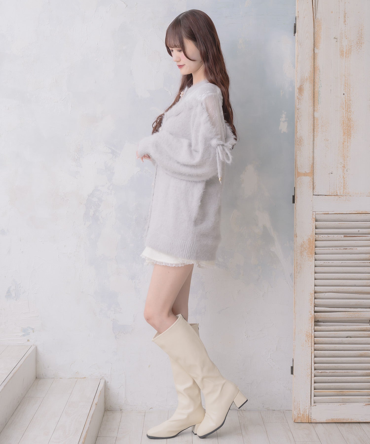 クチュールバイロジータ couture BY ROJITA レース切替ラメシャギーニットワンピース （グレー） グレー