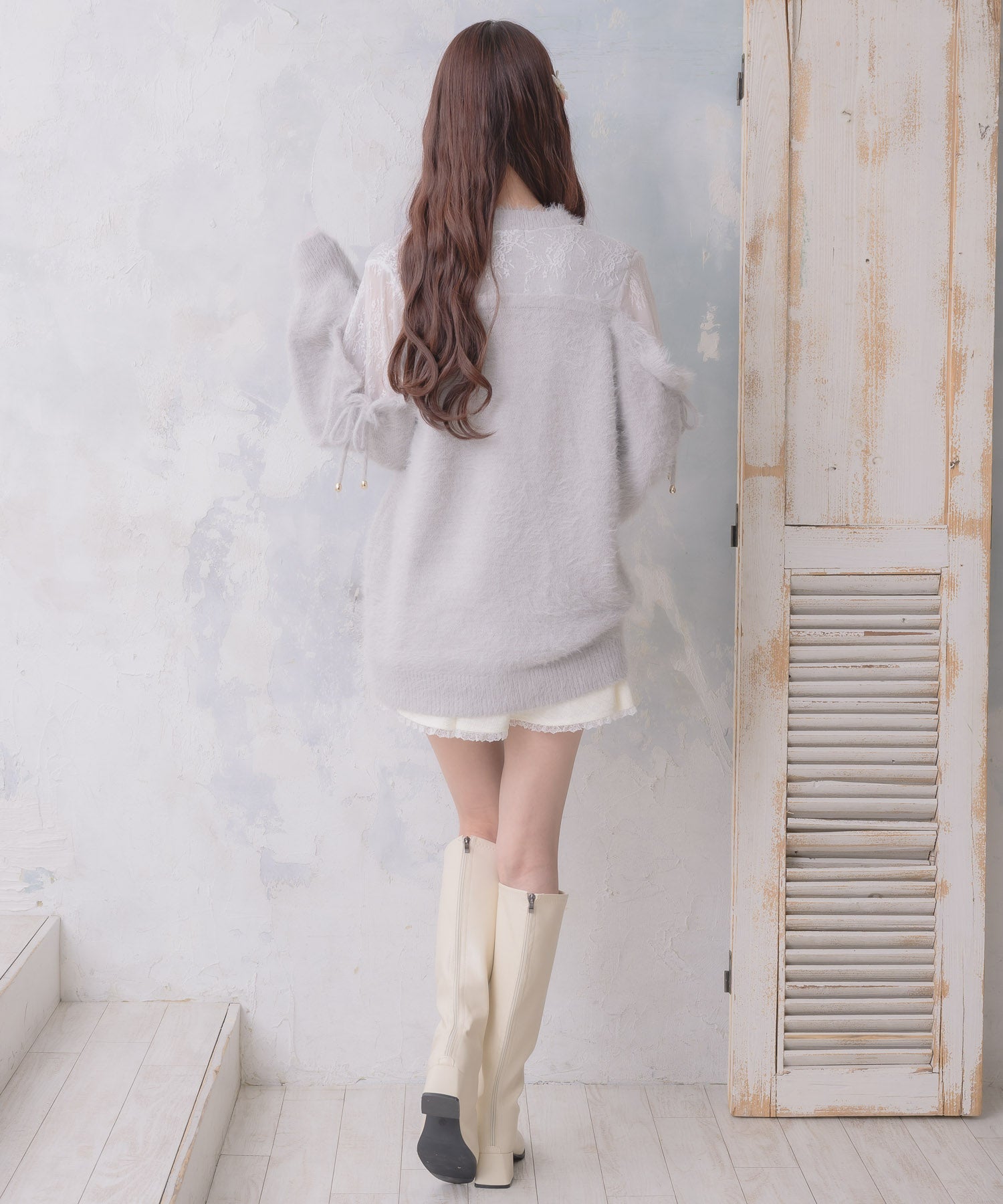 クチュールバイロジータ couture BY ROJITA レース切替ラメシャギーニットワンピース （グレー） グレー