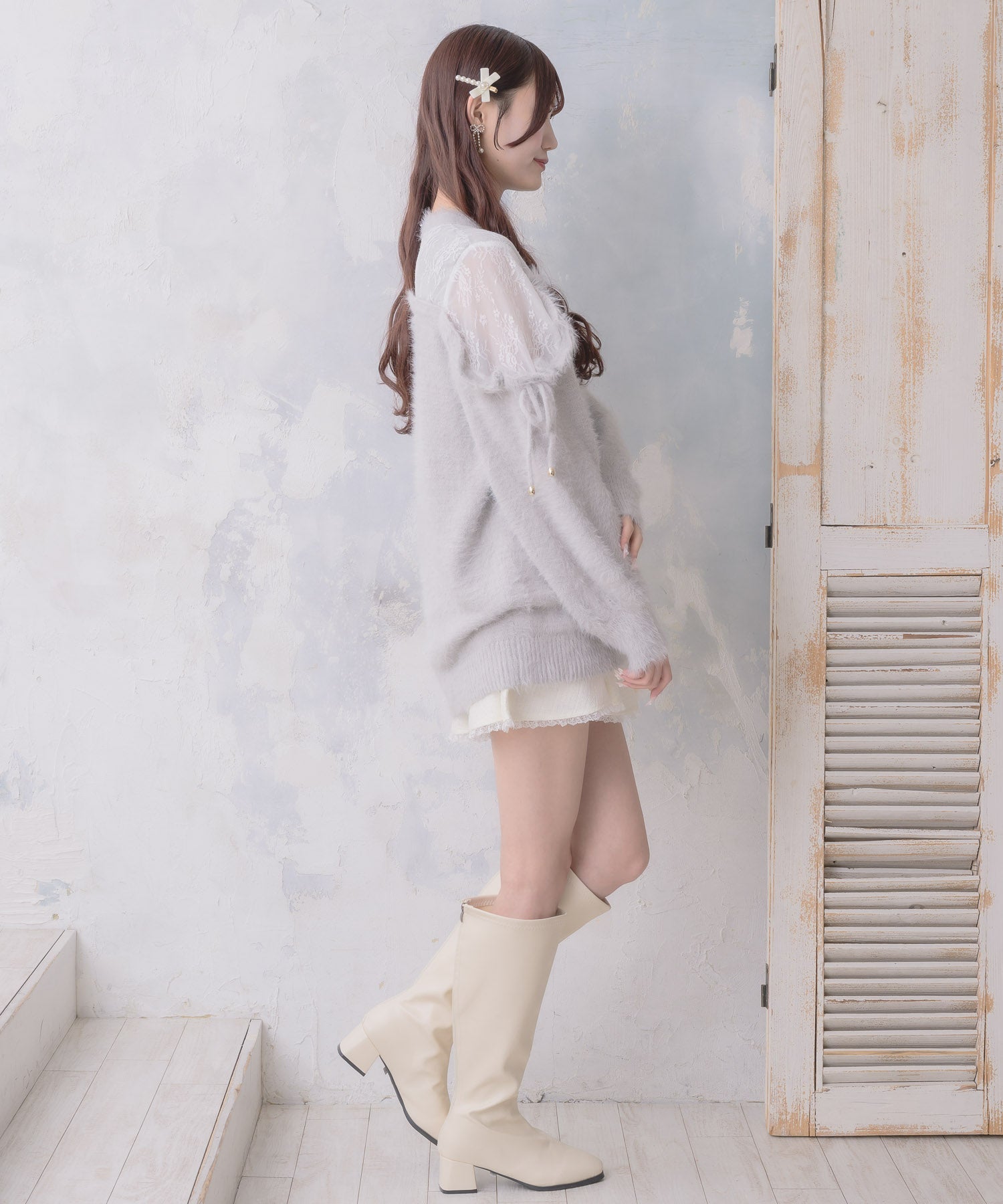 クチュールバイロジータ couture BY ROJITA レース切替ラメシャギーニットワンピース （グレー） グレー