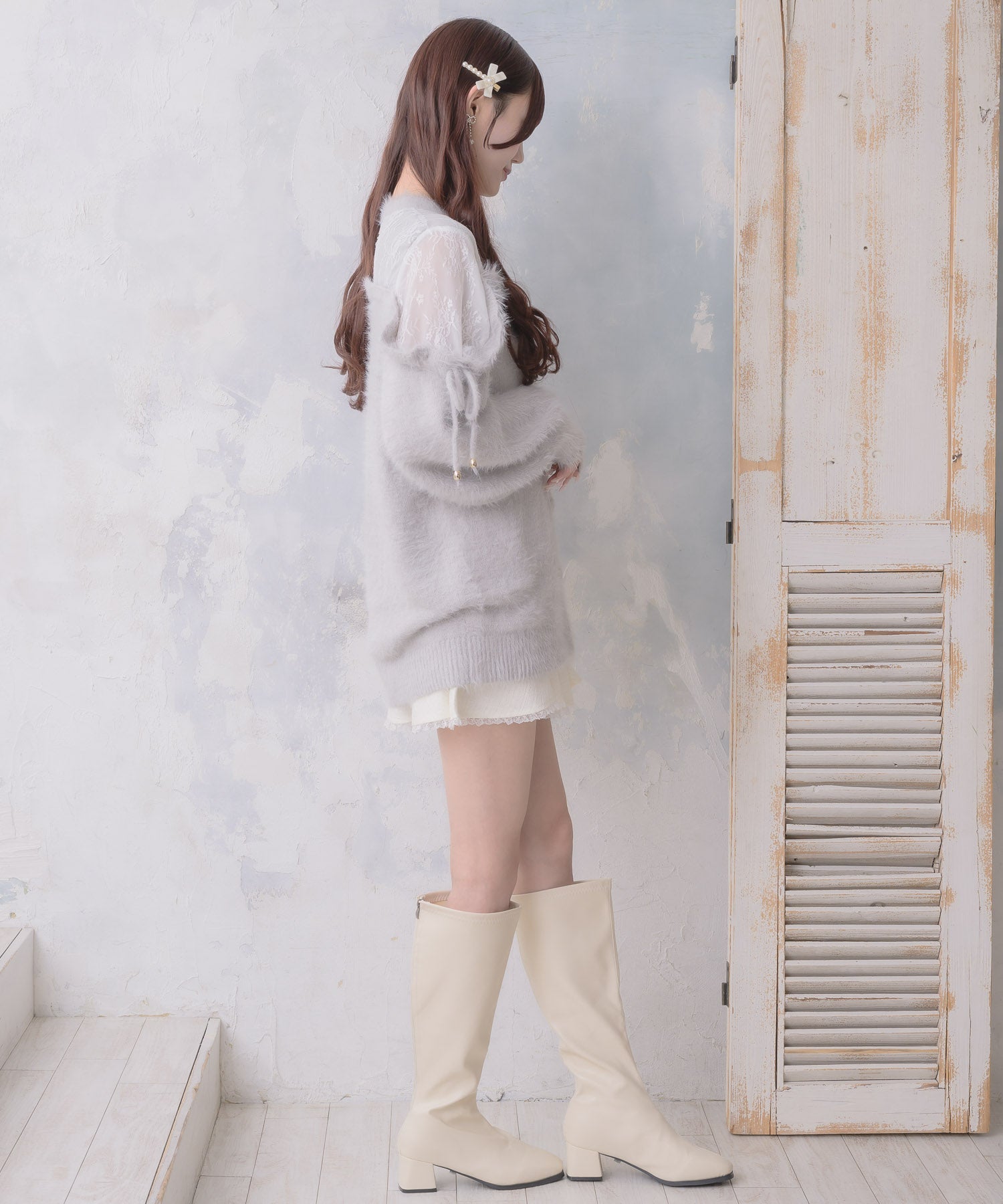 クチュールバイロジータ couture BY ROJITA レース切替ラメシャギーニットワンピース （グレー） グレー