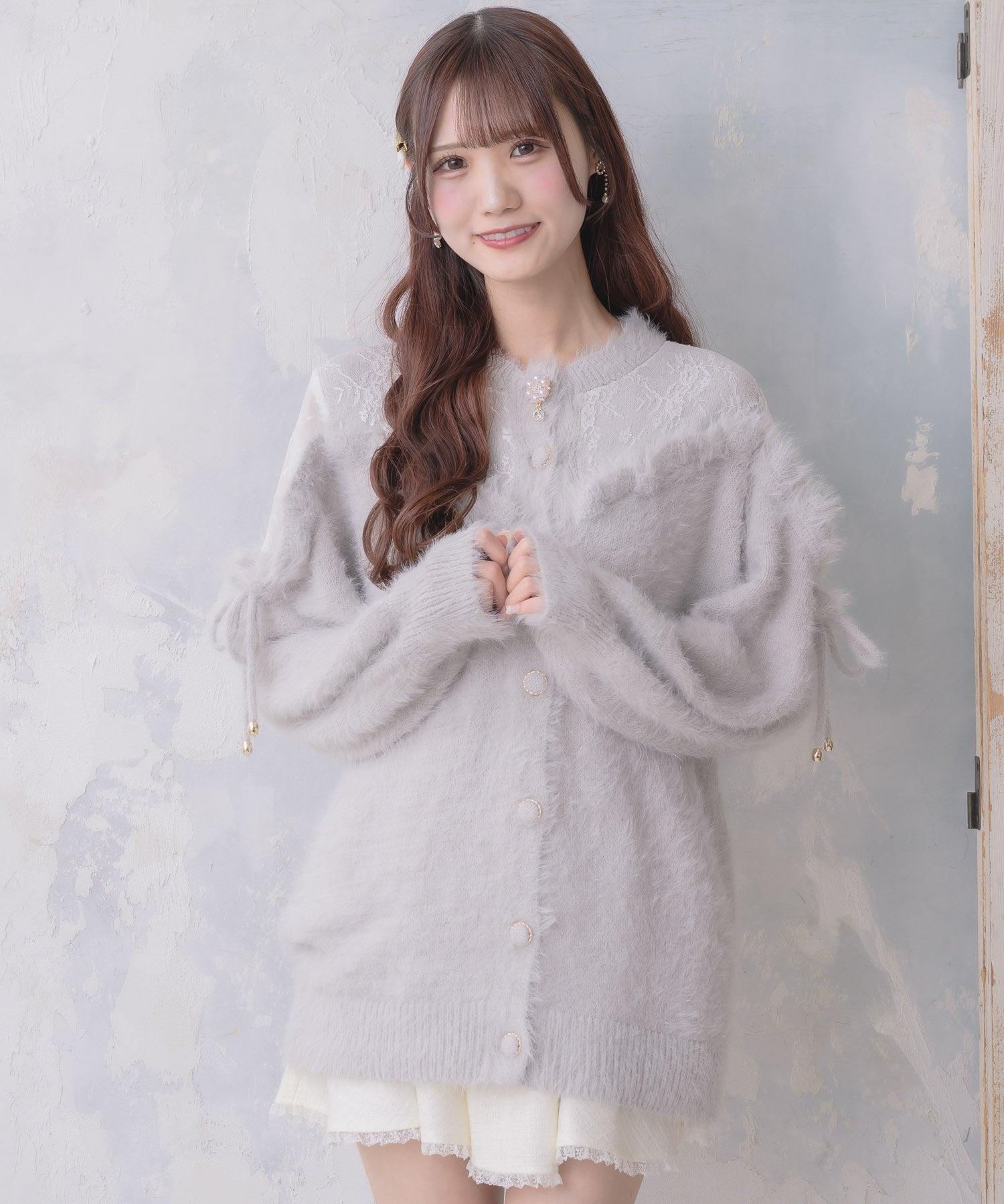 クチュールバイロジータ couture BY ROJITA レース切替ラメシャギーニットワンピース （グレー） グレー