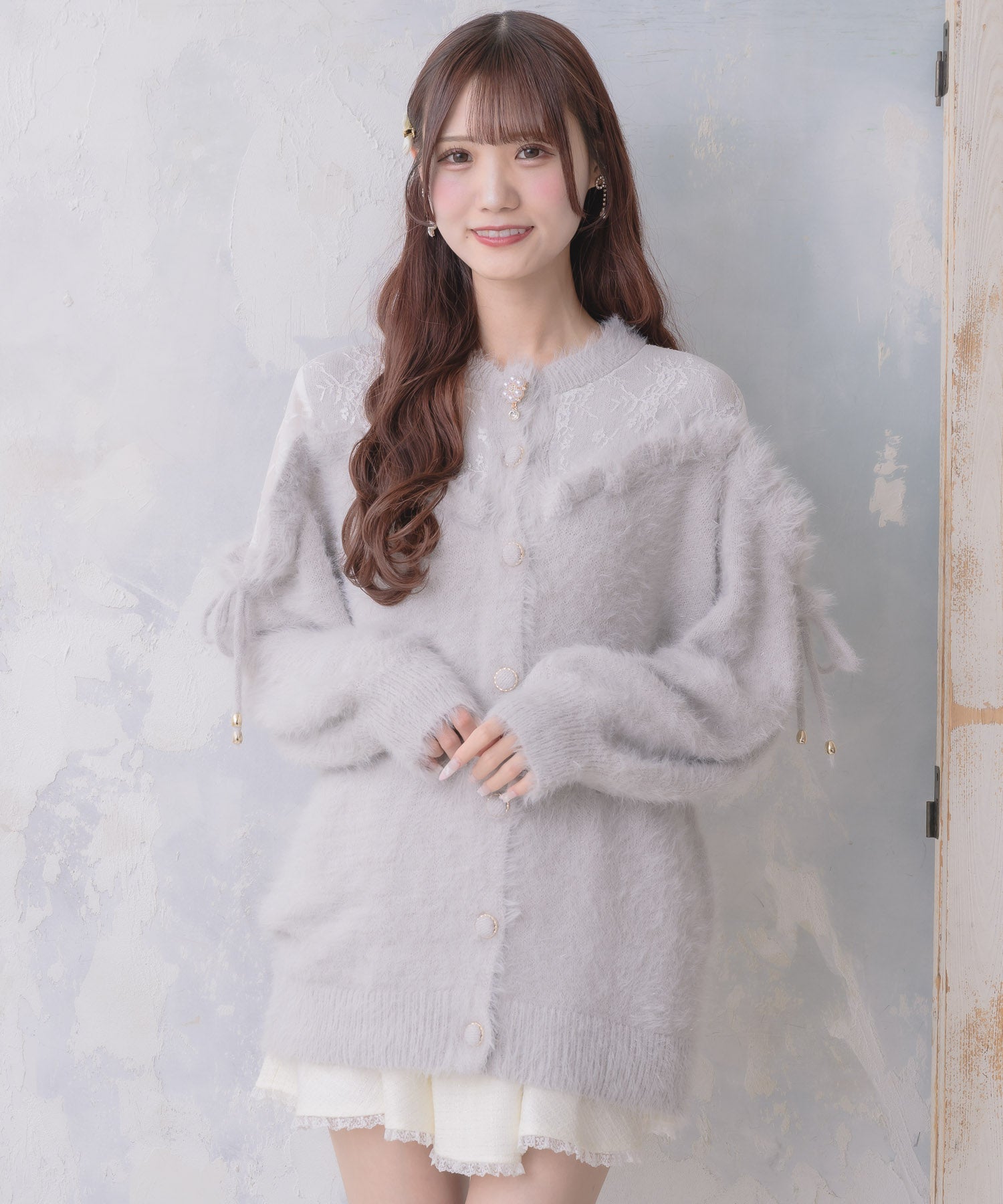 クチュールバイロジータ couture BY ROJITA レース切替ラメシャギーニットワンピース （グレー） グレー