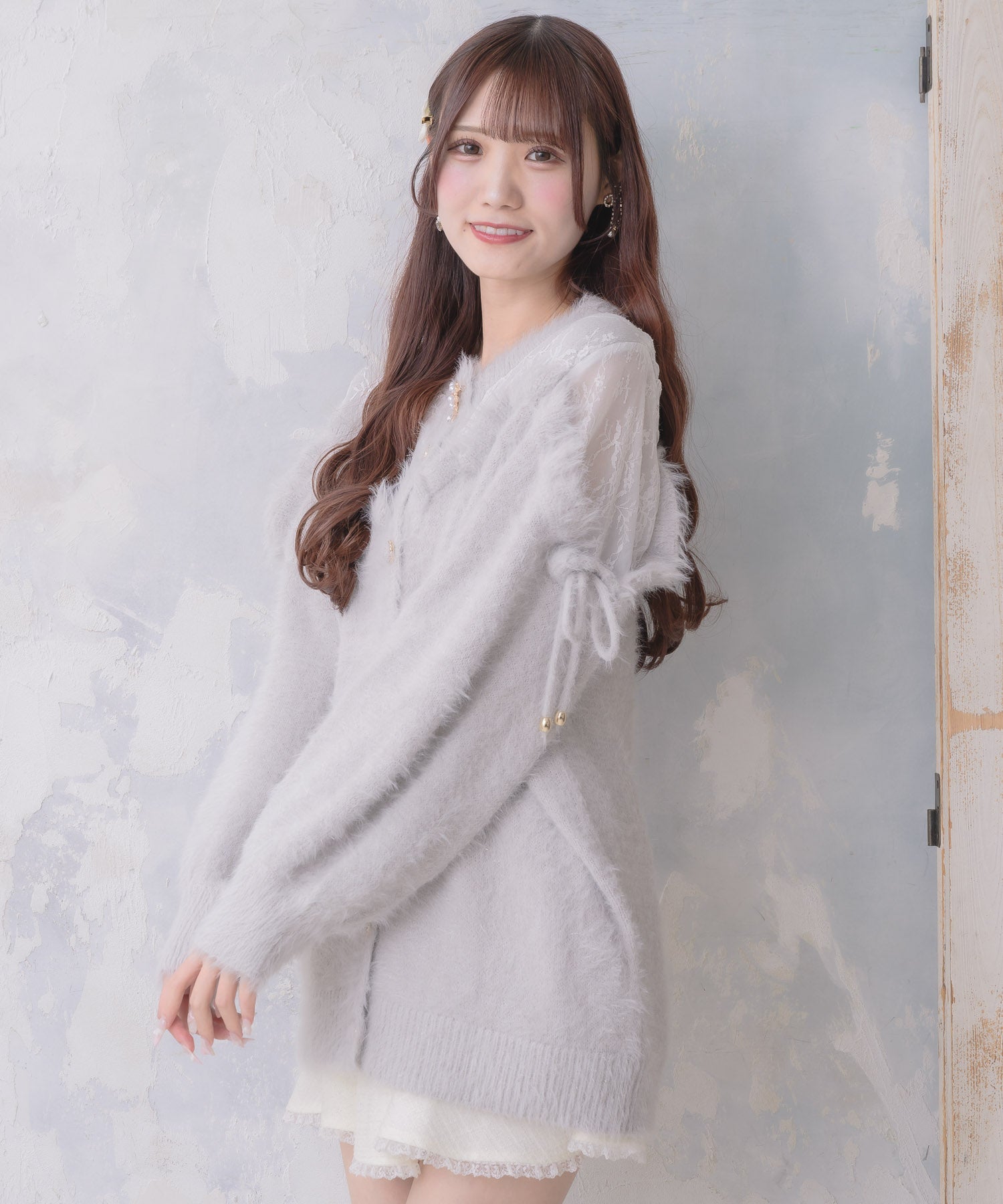 クチュールバイロジータ couture BY ROJITA レース切替ラメシャギーニットワンピース （グレー） グレー