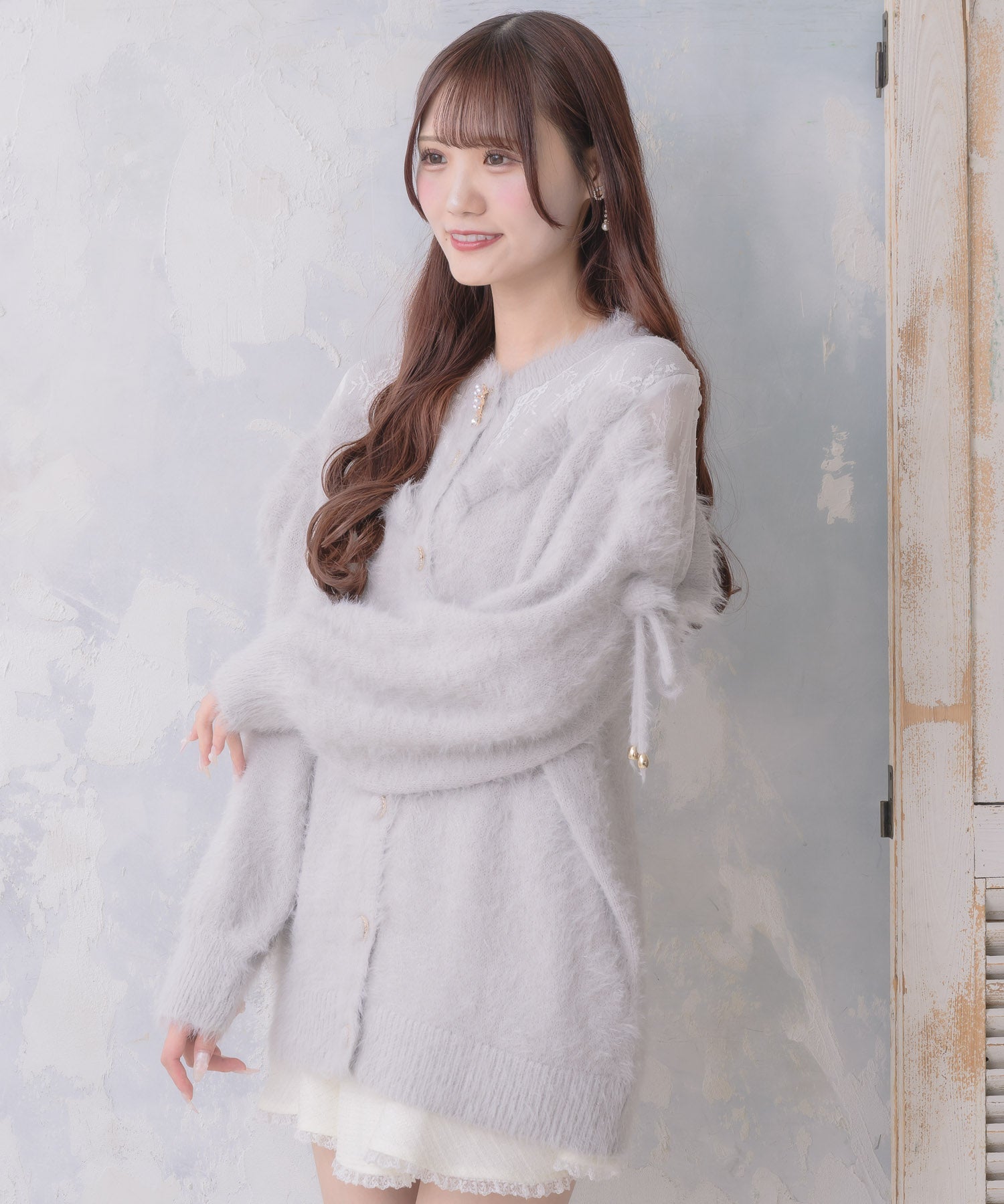 クチュールバイロジータ couture BY ROJITA レース切替ラメシャギーニットワンピース （グレー） グレー