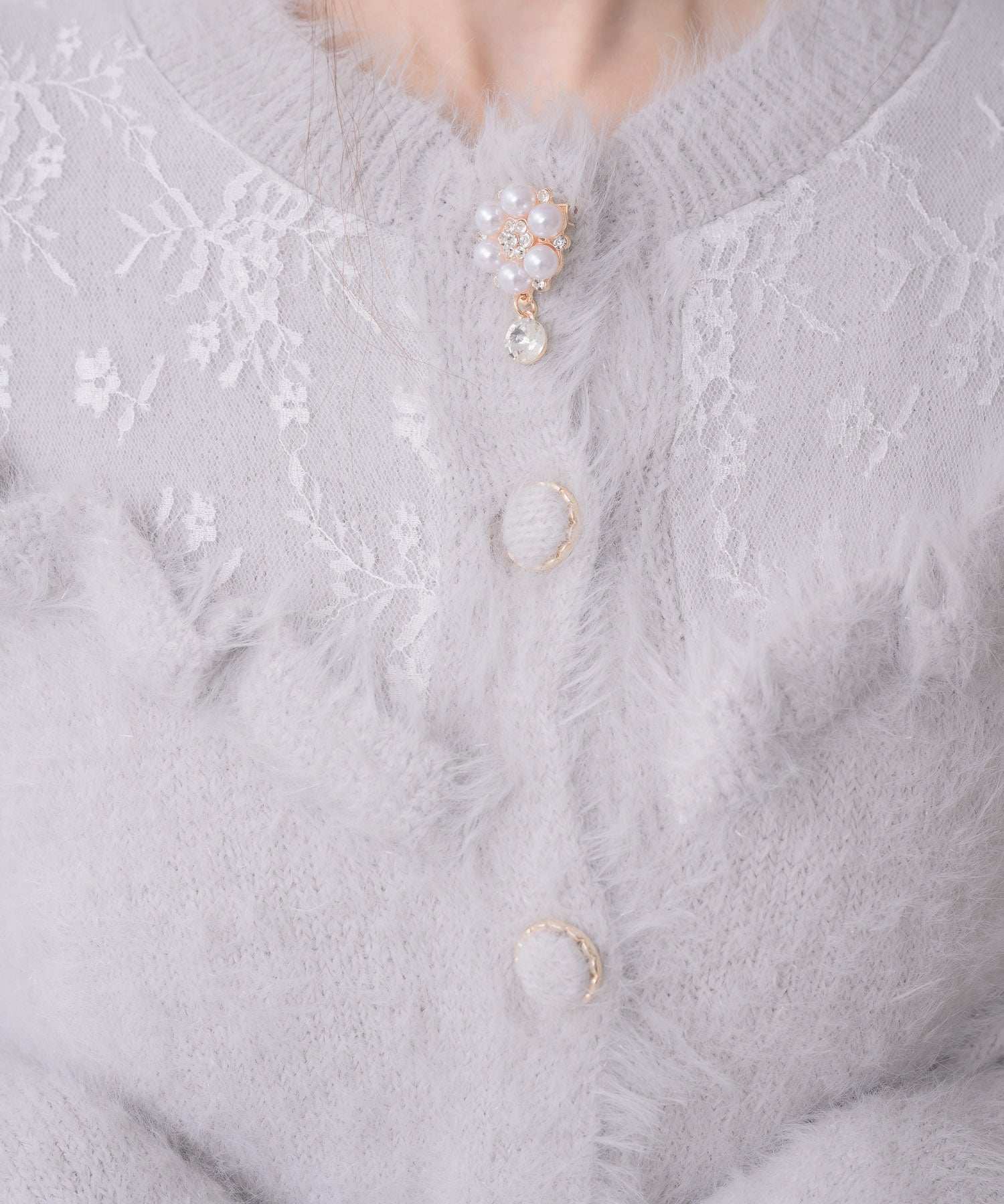 クチュールバイロジータ couture BY ROJITA レース切替ラメシャギーニットワンピース （グレー） グレー