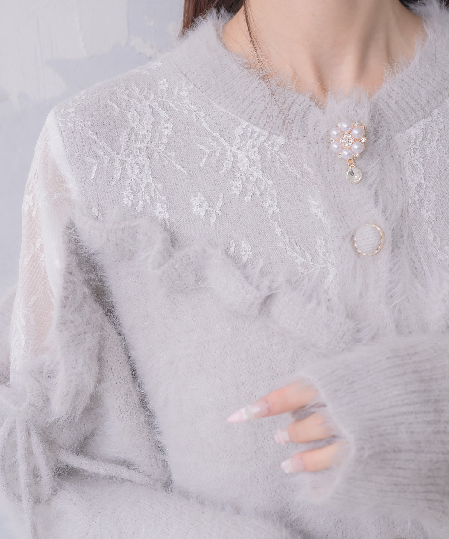 クチュールバイロジータ couture BY ROJITA レース切替ラメシャギーニットワンピース （グレー） グレー