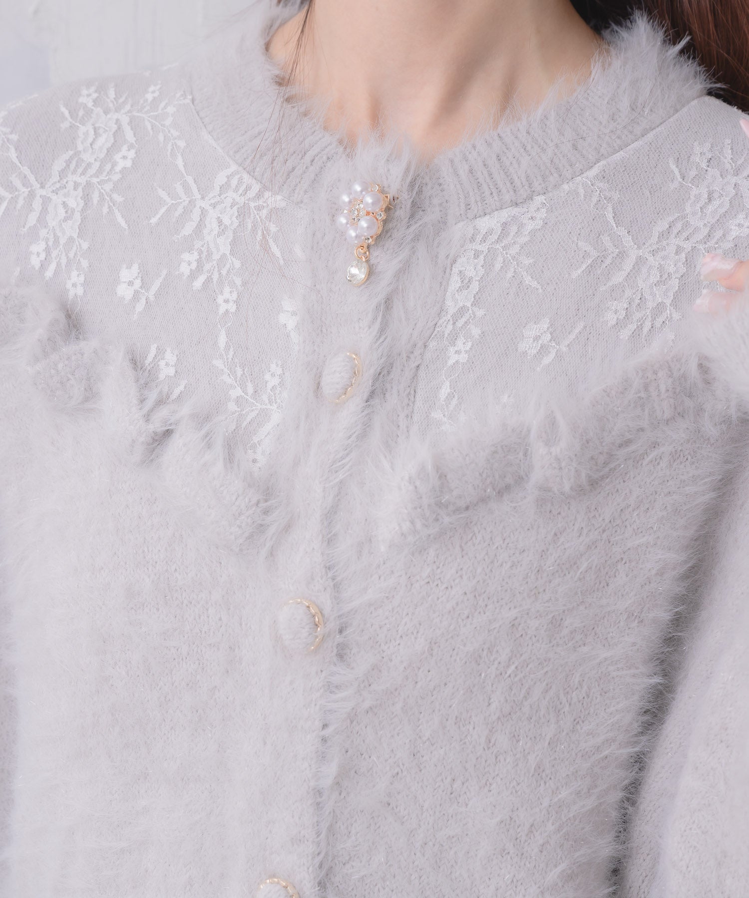 クチュールバイロジータ couture BY ROJITA レース切替ラメシャギーニットワンピース （グレー） グレー